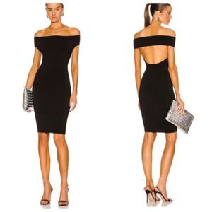Alexandre‎ AlVauthier Women's Medium Black Off Shoulder Midi Dress Cocktail Glam